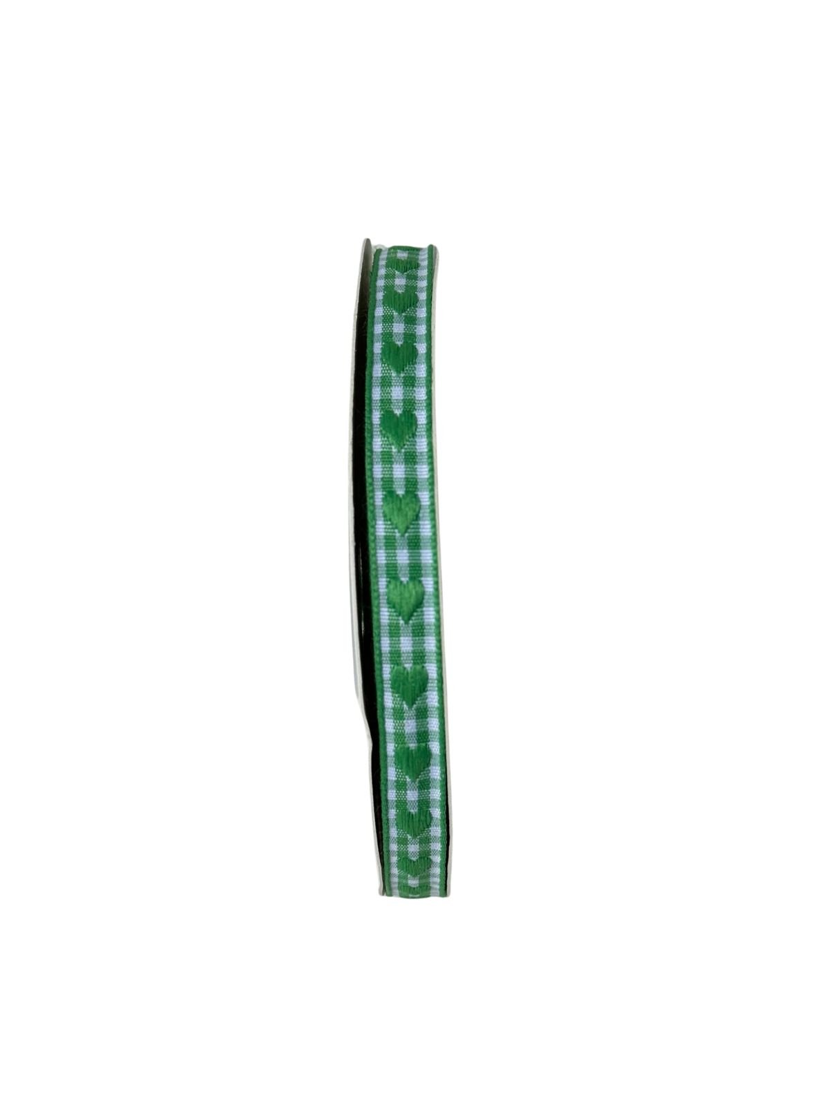 Fita xadrez coração bordado verde 10mm