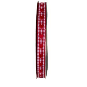Fita xadrez coração bordado vermelho 10mm - Imagem 1