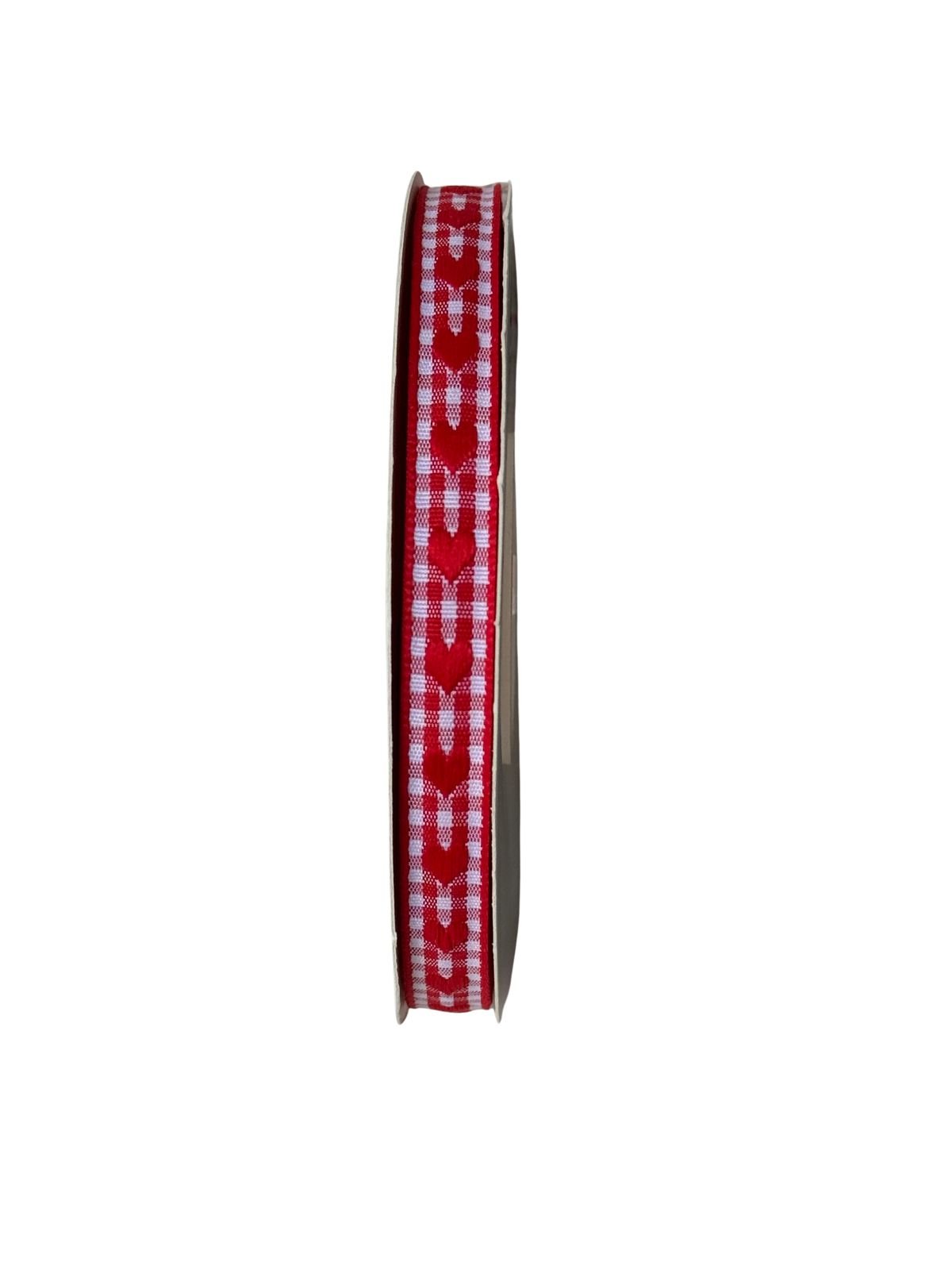 Fita xadrez coração bordado vermelho 10mm