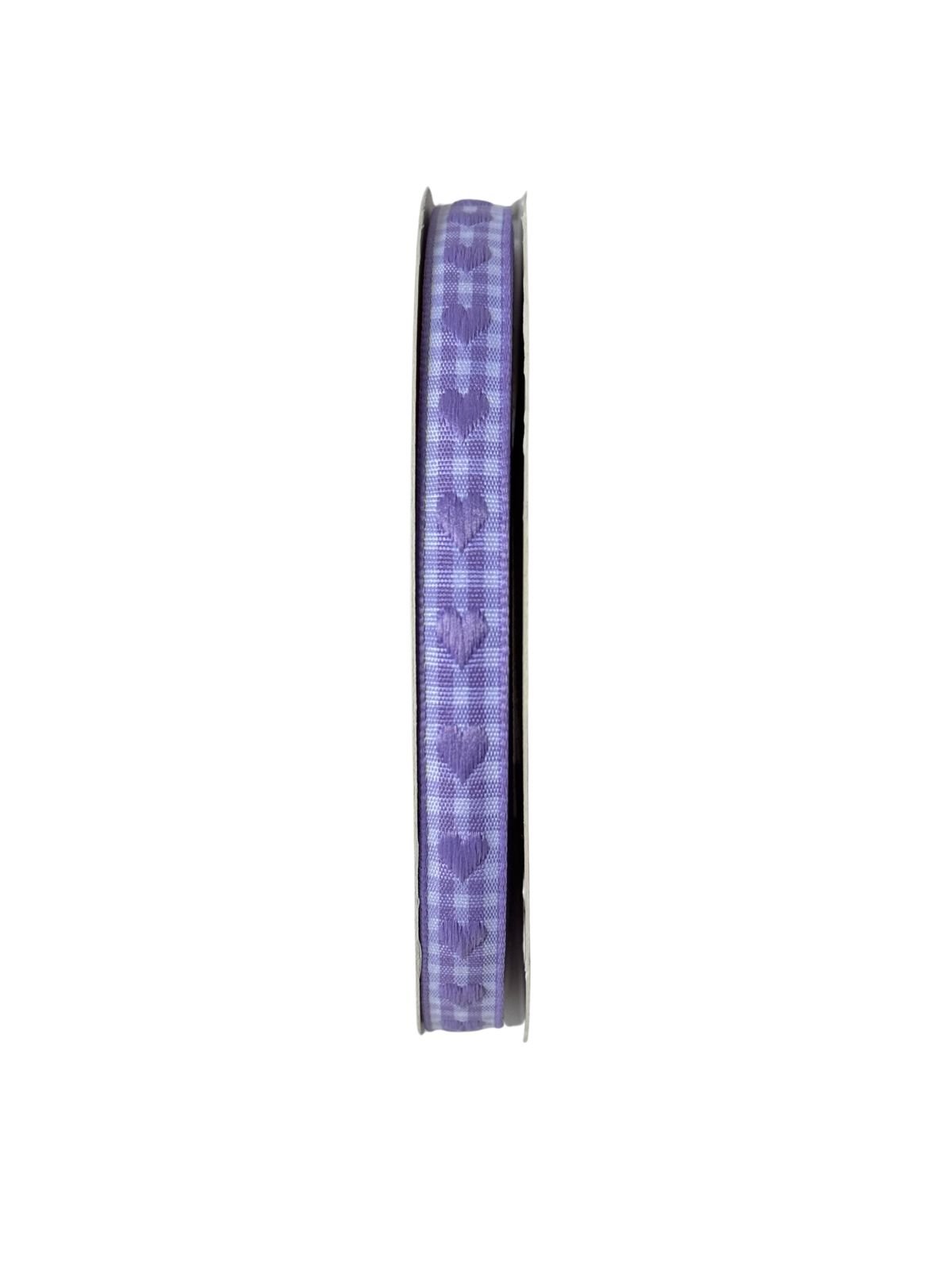 Fita xadrez coração bordado lilás 10mm