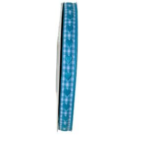 Fita xadrez coração bordado azul turquesa 10mm - Imagem 1