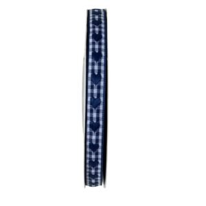 Fita xadrez coração bordado azul marinho 10mm - Imagem 1