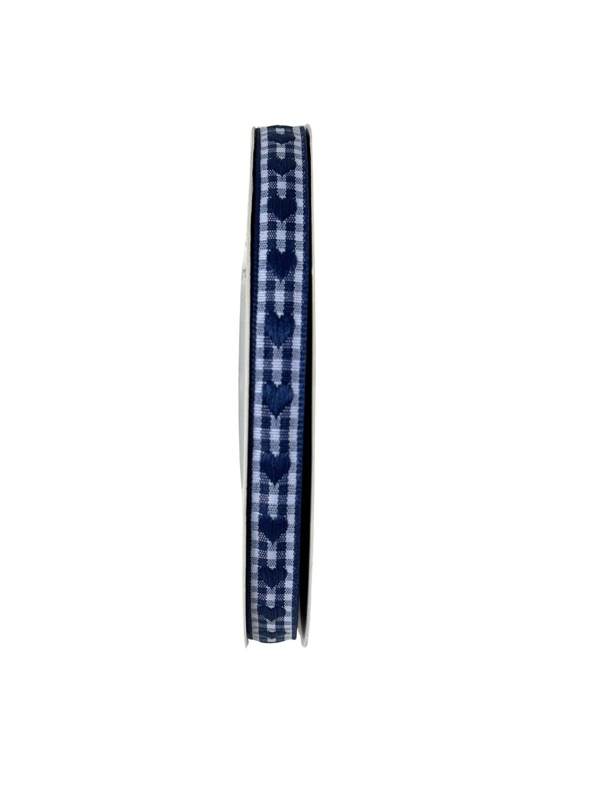 Fita xadrez coração bordado azul marinho 10mm