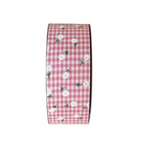 Fita xadrez dupla face com margarida 38mm rosa - Imagem 1