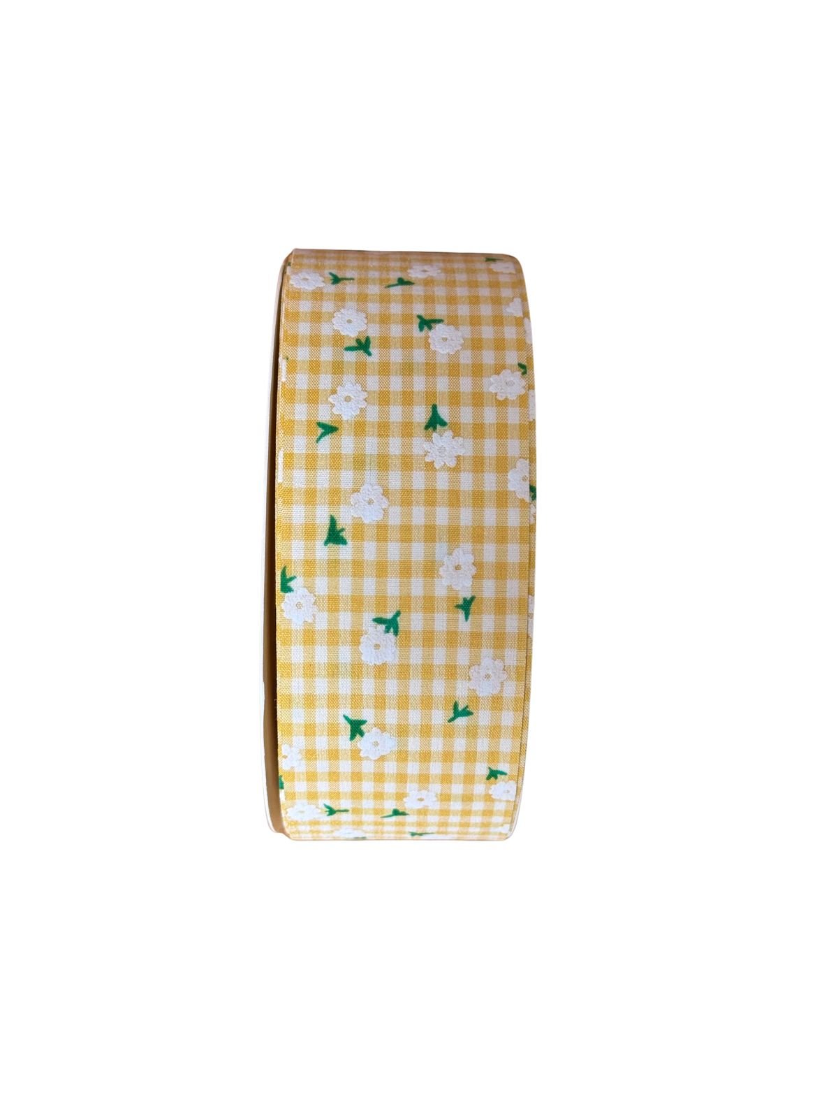 Fita xadrez dupla face com margarida 38mm amarelo