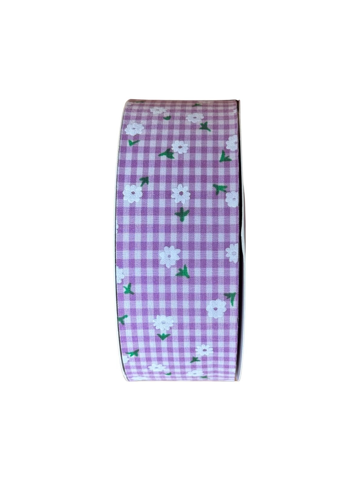 Fita xadrez dupla face com margarida 38mm lilás