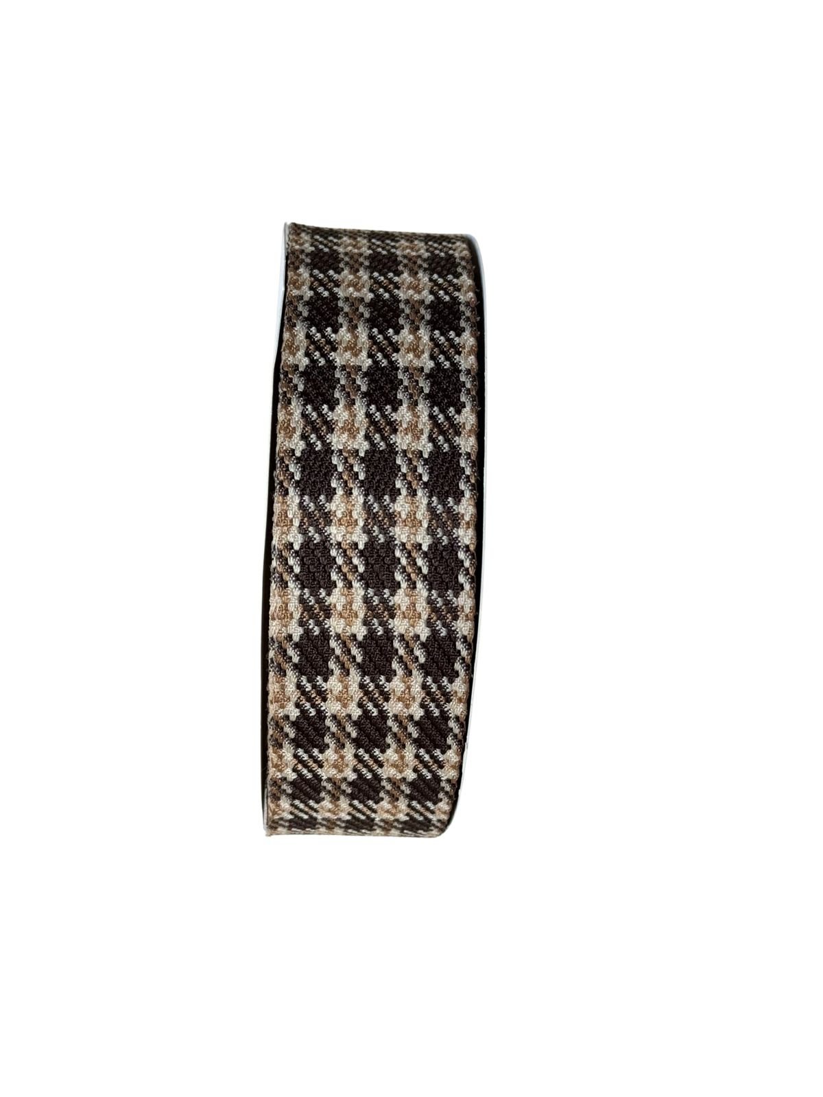 Fita importada tweed xadrez marrom 38mm