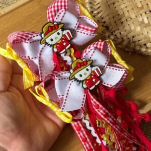 Kit parzinho de laço junino Hello kitty com pipoca - Imagem 2