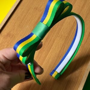 Kit tiara da copa laço chanel listrado cores do Brasil - Imagem 1