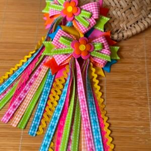 Kit parzinho de laço junino Flor rosa com laranja - Imagem 1