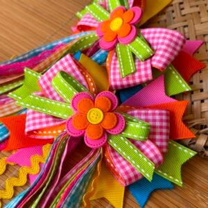 Kit parzinho de laço junino Flor rosa com laranja - Imagem 2