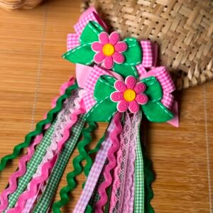 Kit parzinho de laço junino Flor rosa pink com botão - Imagem 1
