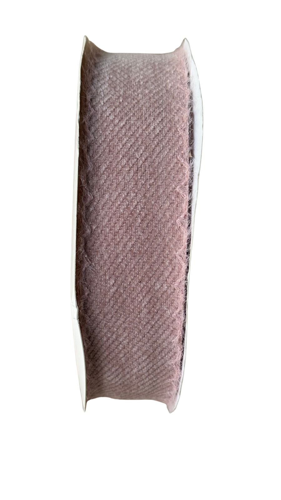 Fita tweed com borda ondulada de pelinho rosé 38mm