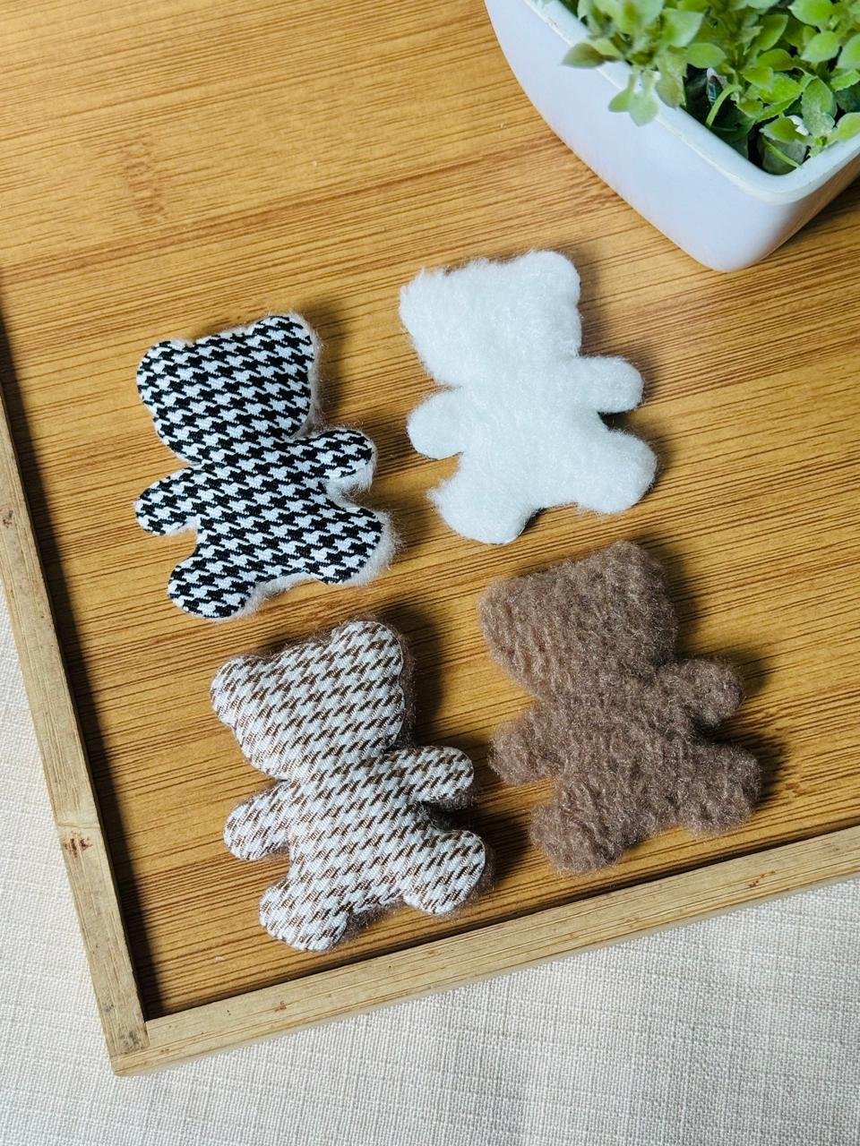 Aplique urso dupla face (Lã + estampa pied de poule) - 2 unds