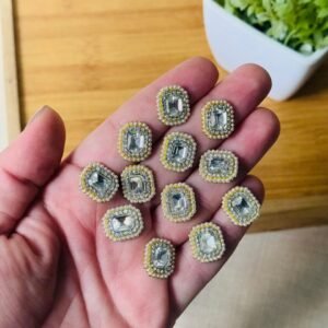 Chaton de metal rentangular pérola com strass (1 und) - Imagem 1