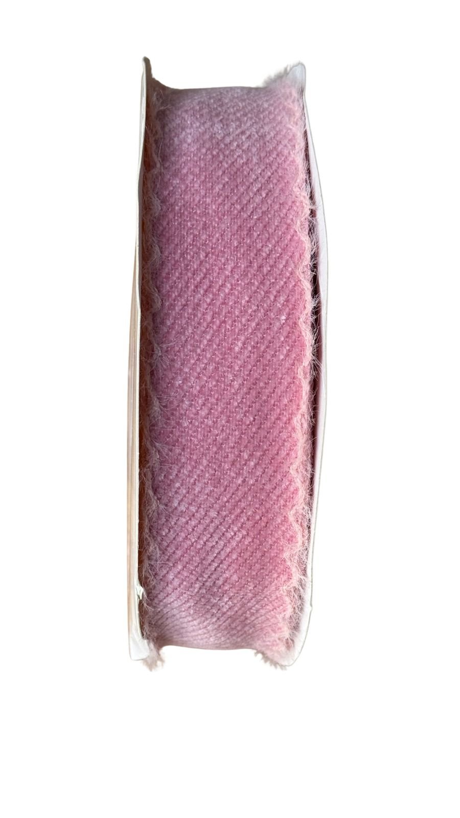 Fita tweed com borda ondulada de pelinho rosa médio 38mm