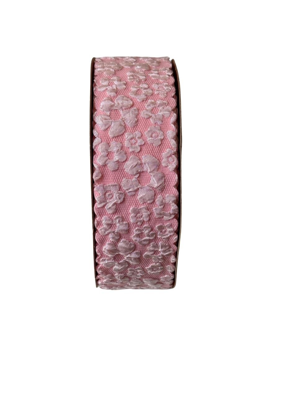 Fita importada flor em relevo Rosa 38mm