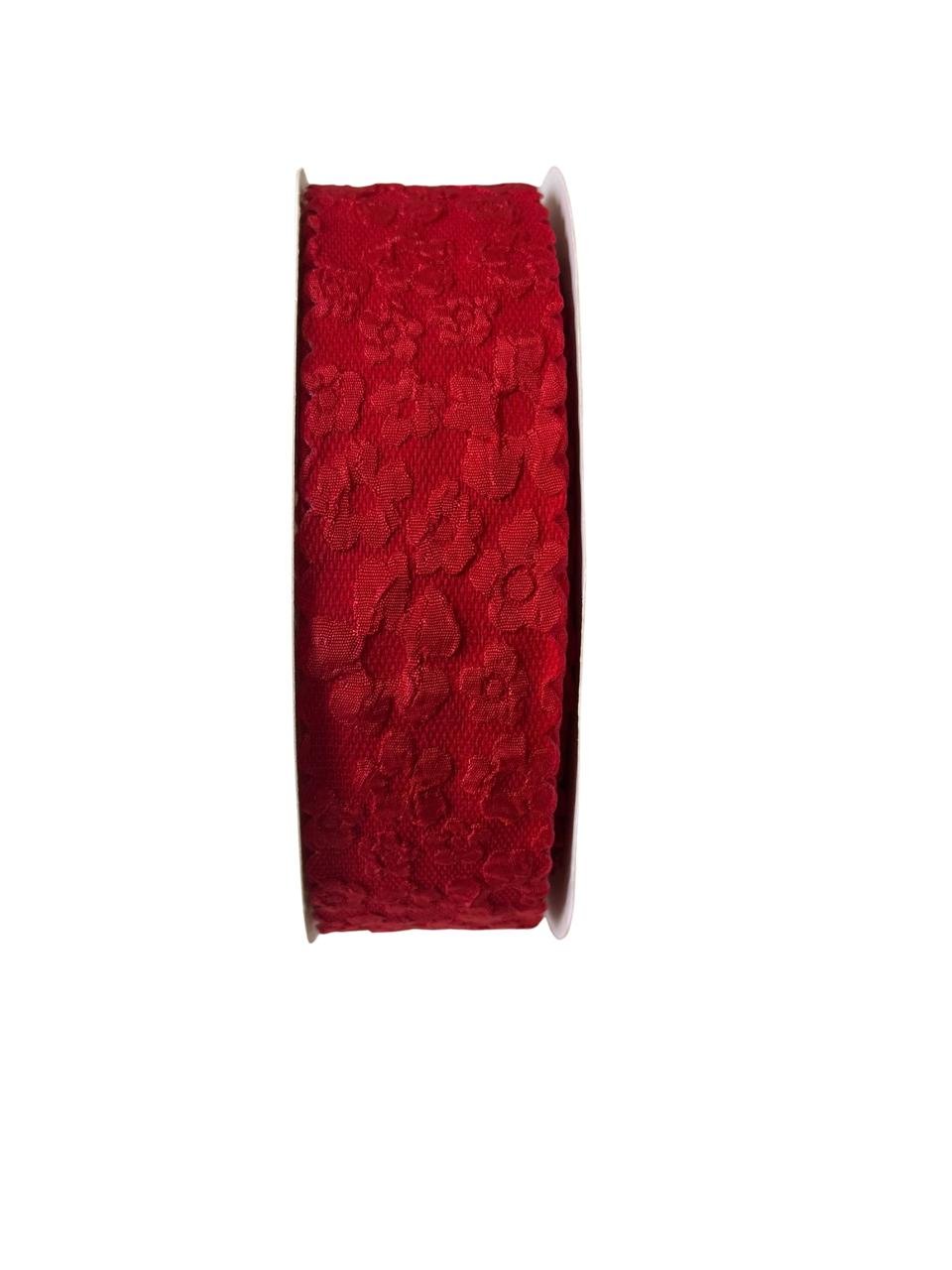 Fita importada flor em relevo Vermelho 38mm