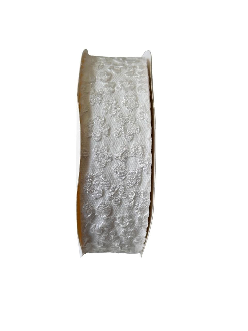 Fita importada flor em relevo Branca 38mm