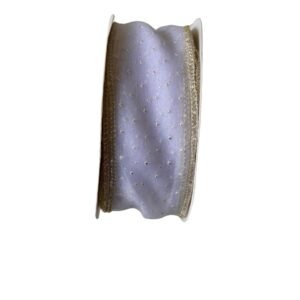 Fita organza com poá dourado - Branco 38mm - Imagem 1