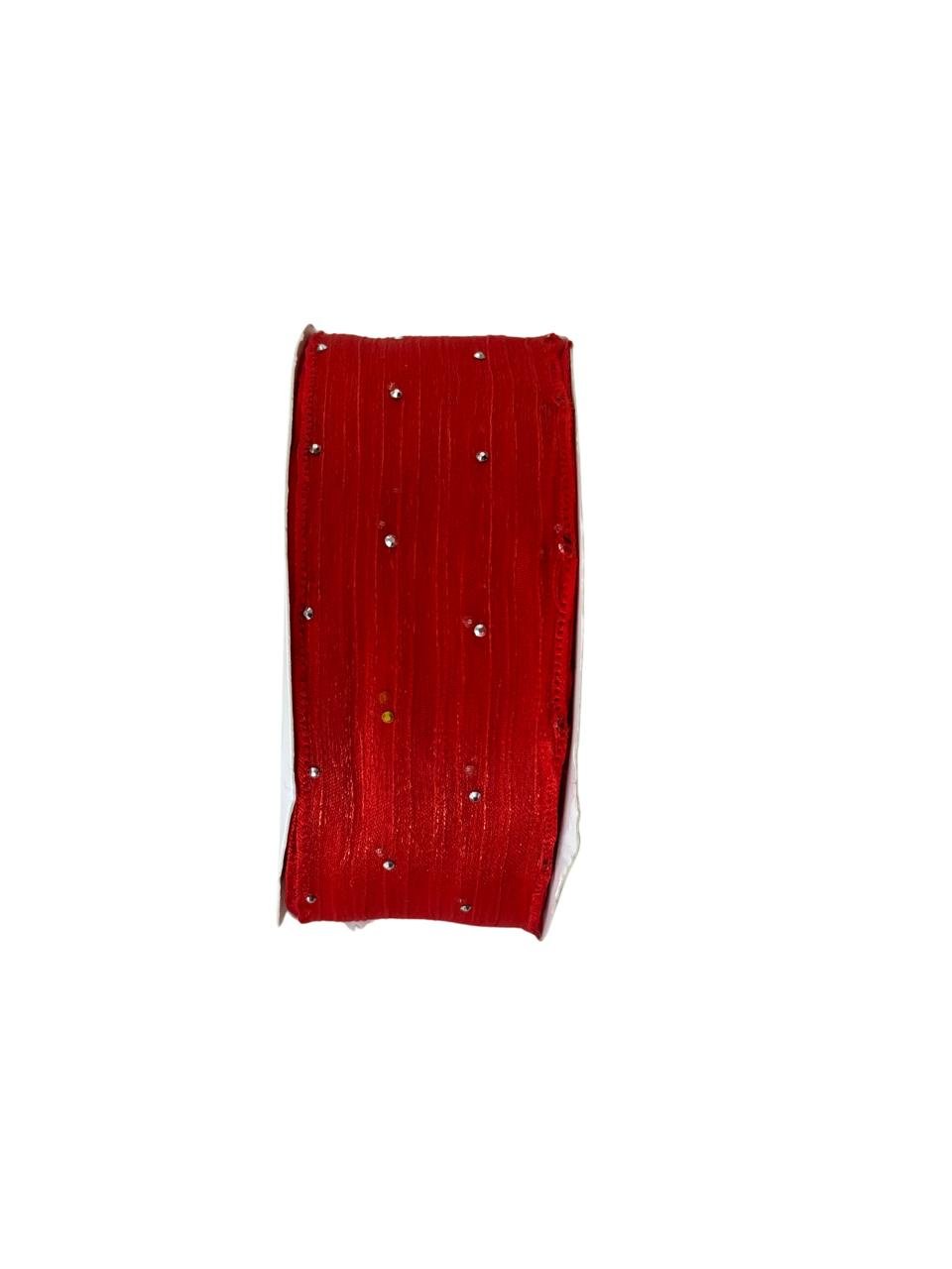 Fita organza com ponto de luz vermelho 38mm