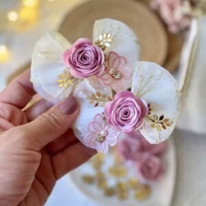 Kit para montagem par de lacinho Flor rosa chá